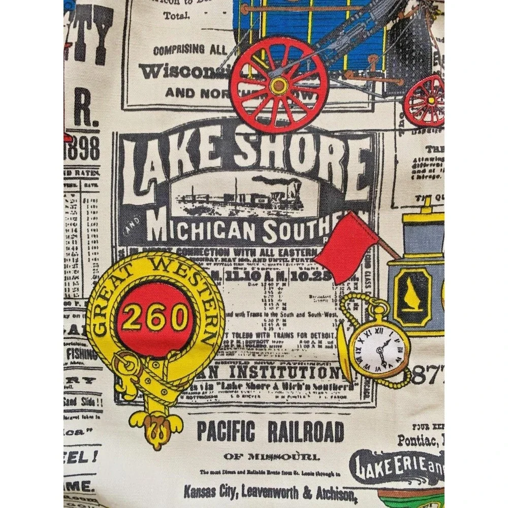 Vintage Steam Engine Trains Transportation Advertising Lined Curtains 42x44